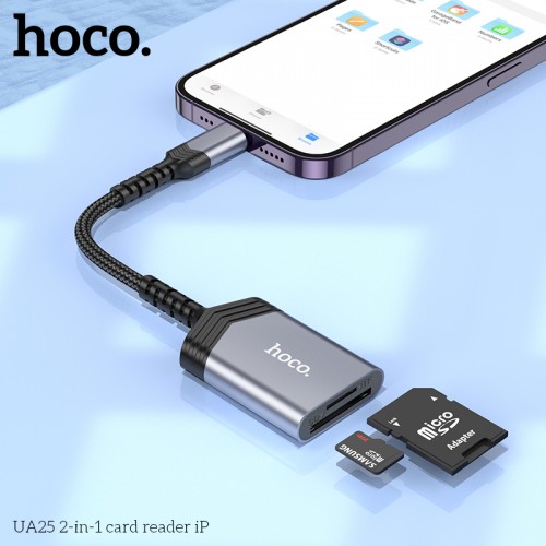 Кардридер HOCO UA25 2-in-1 card reader iP Metal Gray
