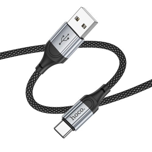 Кабель HOCO X102 USB to Type-C 3A, 1m, nylon, aluminum connectors, Black