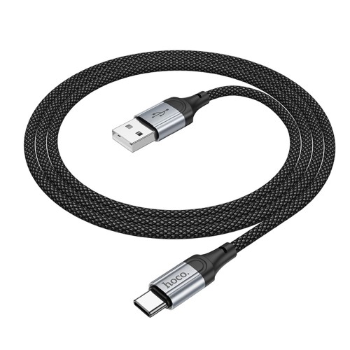 Кабель HOCO X102 USB to Type-C 3A, 1m, nylon, aluminum connectors, Black