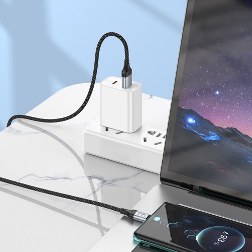 Кабель HOCO X102 USB to Type-C 3A, 1m, nylon, aluminum connectors, Black