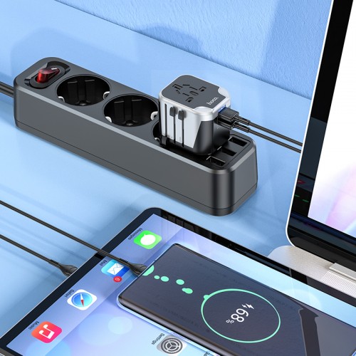 УЗП HOCO AC5 Level универсальное зарядное устройство с двойным портом и конверсией Black