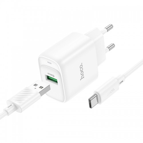 Сетевое зарядное устройство с кабелем HOCO C140A Smart single port QC3.0 charger set (Type-C)(EU) White