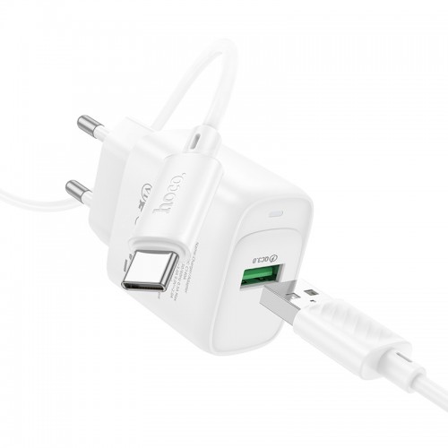 Сетевое зарядное устройство с кабелем HOCO C140A Smart single port QC3.0 charger set (Type-C)(EU) White