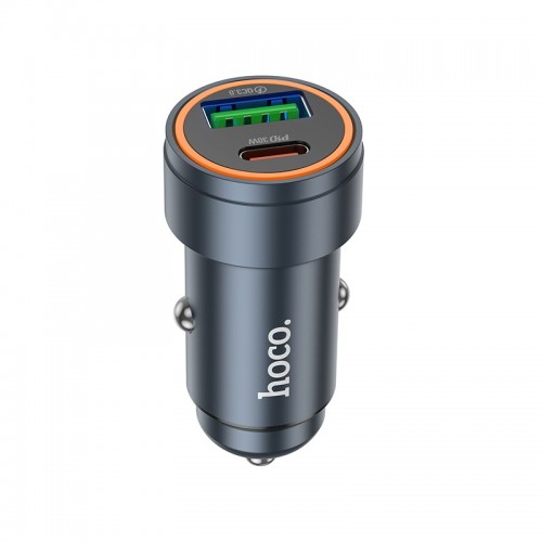 Автомобильное зарядное устройство HOCO Z57A Glorious PD30W+QC3.0 car charger Metal Gray