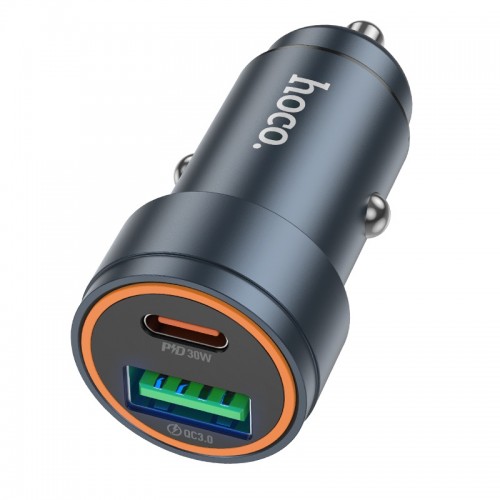 Автомобильное зарядное устройство HOCO Z57A Glorious PD30W+QC3.0 car charger Metal Gray