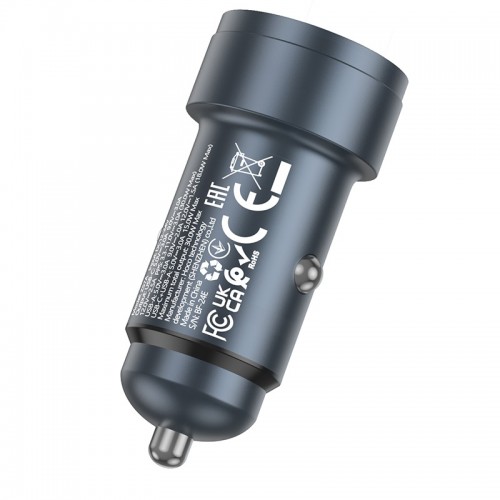 Автомобильное зарядное устройство HOCO Z57A Glorious PD30W+QC3.0 car charger Metal Gray