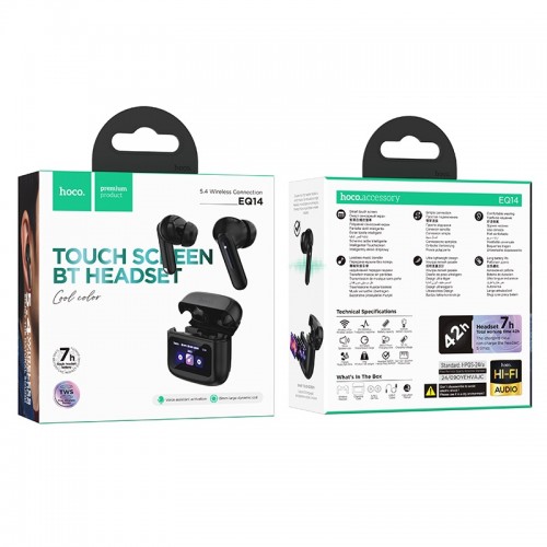 Бездротові навушники HOCO EQ14 Cool color true wireless BT headset with touch screen Black