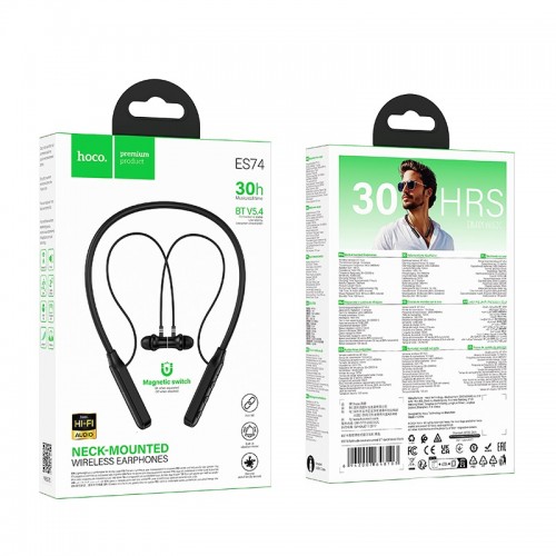Беспроводные спортивные наушники HOCO ES74 Refinado с шейным креплением (BT) Black