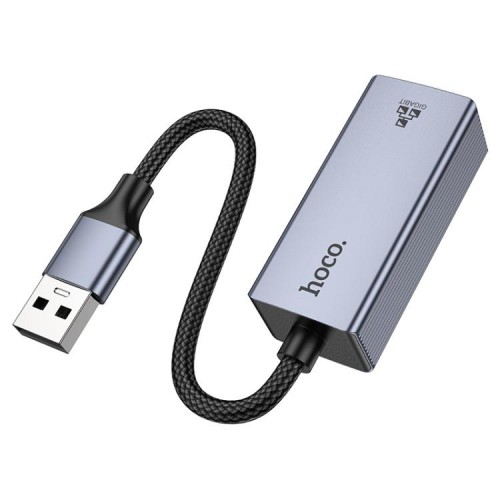 Сетевой адаптер HOCO UA37 USB Ethernet адаптер (1000 Мбит/с) Metal Gray