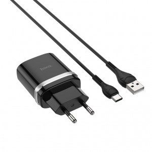 Сетевое зарядное устройство с кабелем HOCO C12Q Smart QC3.0 charger set (Type-C) 18W Black