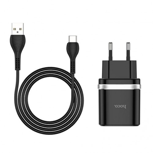 Мережевий зарядний пристрій з кабелем HOCO C12Q Smart QC3.0 charger set(Type-C) 18W Black