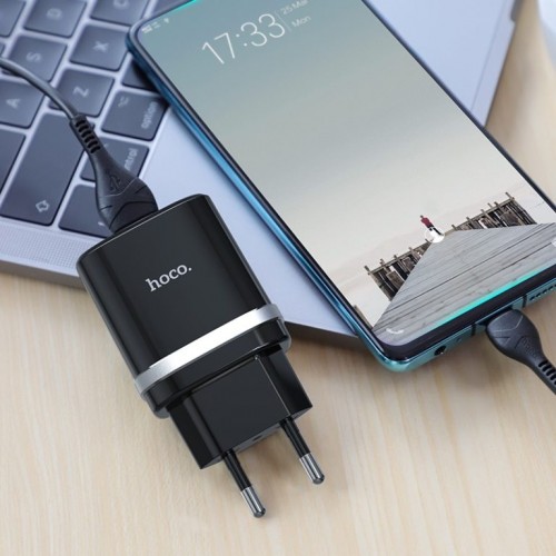 Мережевий зарядний пристрій з кабелем HOCO C12Q Smart QC3.0 charger set(Type-C) 18W Black