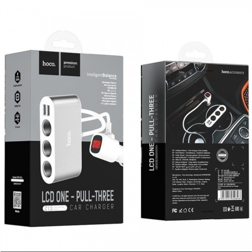 Автомобильное зарядное устройство HOCO Z13 LCD один-выход-три автомобильное зарядное устройство Silver