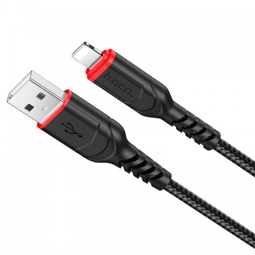 Кабель HOCO X59 USB to iP 2.4A, 1 м, нейлон, разъёмы TPE, чёрный