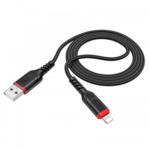 Кабель HOCO X59 USB to iP 2.4A, 1 м, нейлон, разъёмы TPE, чёрный