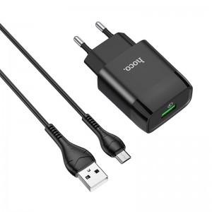 Мережевий зарядний пристрій з кабелем HOCO C72Q Glorious single port QC3.0 charger set(Micro) 18W Black