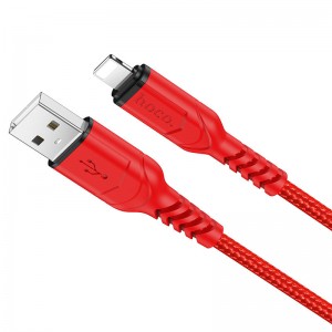 Кабель HOCO X59 USB – iP 2.4A, 1 м, нейлон, разъёмы TPE, красный