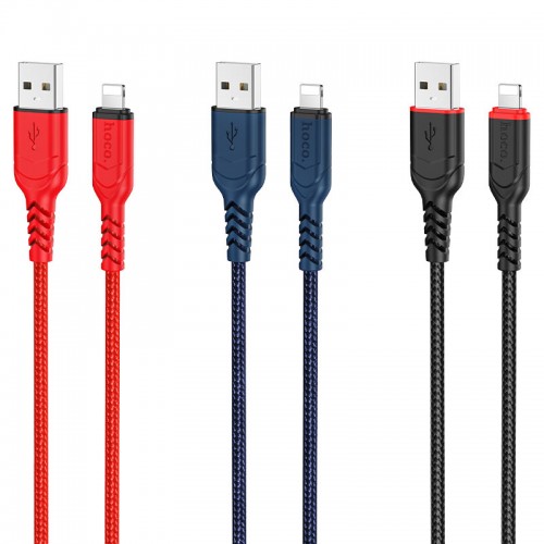 Кабель HOCO X59 USB – iP 2.4A, 1 м, нейлон, разъёмы TPE, красный