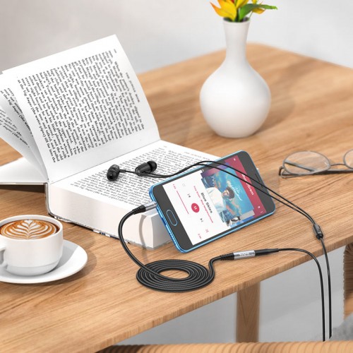 Аудиокабель HOCO UPA20 3,5 мм штекер – 3,5 мм гнездо, нейлоновая оплётка, 2 м, серый металлик