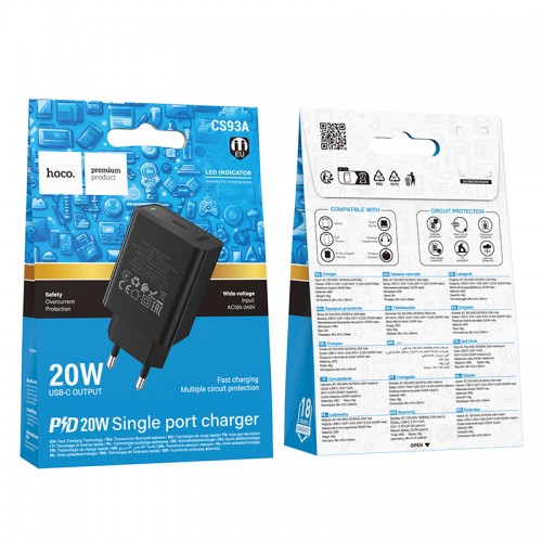 Сетевое зарядное устройство HOCO CS93A Leader однопортовое PD20W зарядное устройство Черное