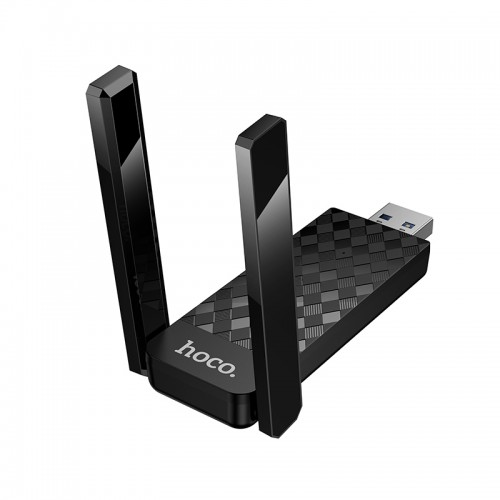 Антенна Wi‑Fi HOCO HI34 WiFi6 USB внешняя двухантенная беспроводная сетевая карта, чёрная