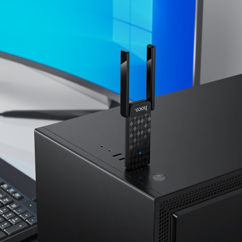 Антенна Wi‑Fi HOCO HI34 WiFi6 USB внешняя двухантенная беспроводная сетевая карта, чёрная