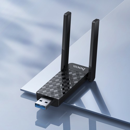 Антенна Wi‑Fi HOCO HI34 WiFi6 USB внешняя двухантенная беспроводная сетевая карта, чёрная