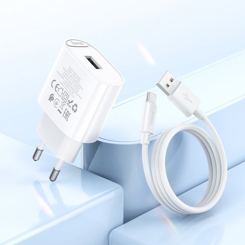 Мережевий зарядний пристрій з кабелем HOCO C109A(10.5W) Fighter single port charger set(Type-C) White