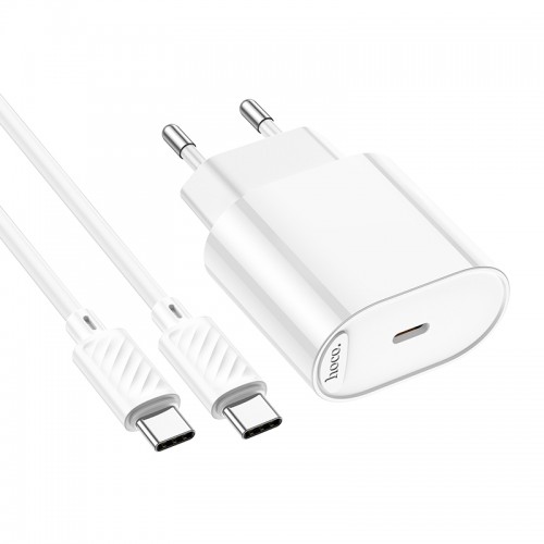 Сетевое зарядное устройство с кабелем HOCO C109A (PD20W) Fighter, комплект зарядного устройства с одним портом PD20W (C to C), белый