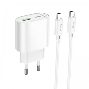 Сетевое зарядное устройство с кабелем HOCO C109A (PD20W+QC3.0) Fighter, комплект зарядного устройства PD20W+QC3.0 (C to C), белый