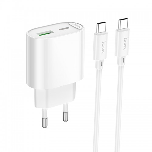 Мережевий зарядний пристрій з кабелем HOCO C109A(PD20W+QC3.0) Fighter PD20W+QC3.0 charger set(C to C) White