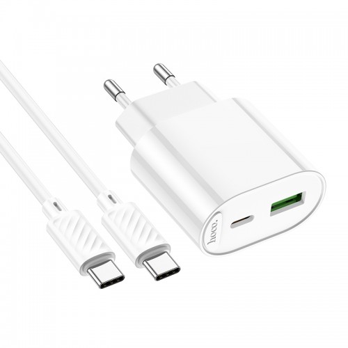 Мережевий зарядний пристрій з кабелем HOCO C109A(PD20W+QC3.0) Fighter PD20W+QC3.0 charger set(C to C) White