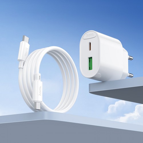 Мережевий зарядний пристрій з кабелем HOCO C109A(PD20W+QC3.0) Fighter PD20W+QC3.0 charger set(C to C) White