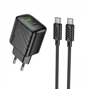 Сетевое зарядное устройство с кабелем HOCO CS25A Rico PD20W+QC3.0 charger set (C to C) Black