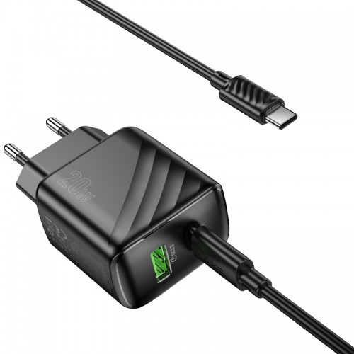 Сетевое зарядное устройство с кабелем HOCO CS25A Rico PD20W+QC3.0 charger set (C to C) Black