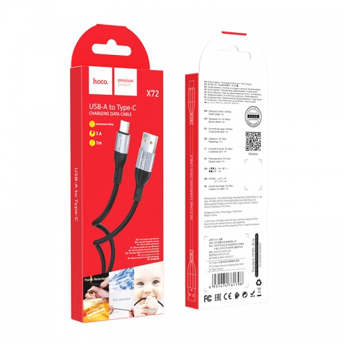 Кабель Hoco X72 Creator силиконовый кабель для зарядки и передачи данных для Type-C, чёрный