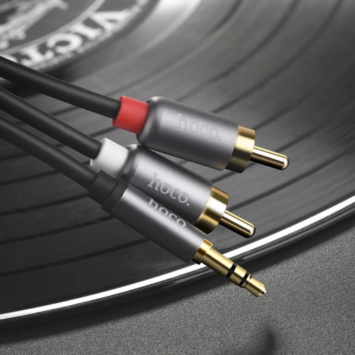 Аудиокабель HOCO UPA10 3.5 мм (штекер) — двойной «тюльпан» RCA, TPE, 1,5 м, металлик (серый)