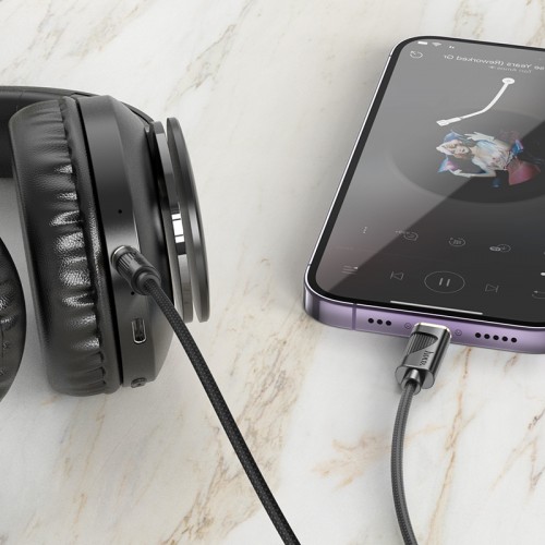 Аудиокабель HOCO UPA30 iP to 3,5 мм male, нейлоновая оплётка, 1 м, серый