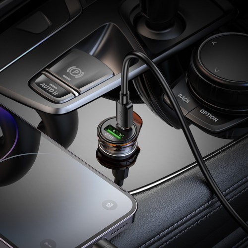 Автомобильное зарядное устройство HOCO NZ16A Rigorous 43W, двухпортовый комплект автомобильного зарядного устройства PD25W+QC3.0 (C to iP), Metal Grey