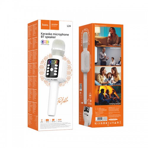 Портативна колонка-мікрофон HOCO L24 Shine karaoke microphone 5W White