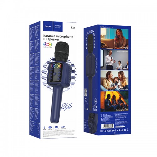 Портативна колонка-мікрофон HOCO L24 Shine karaoke microphone 5W Blue