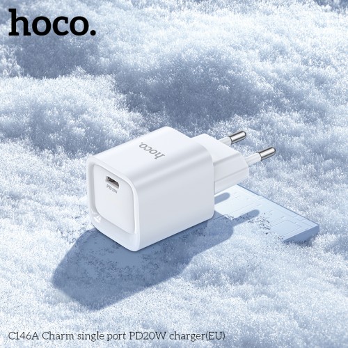 Сетевое зарядное устройство HOCO C146A Charm с одним портом PD20W (EU), белое