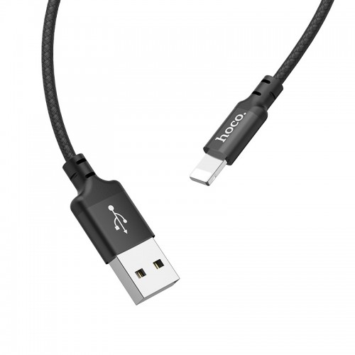 Кабель HOCO X14 USB – iP 2A, 1 м, нейлон, алюминиевые коннекторы, чёрный