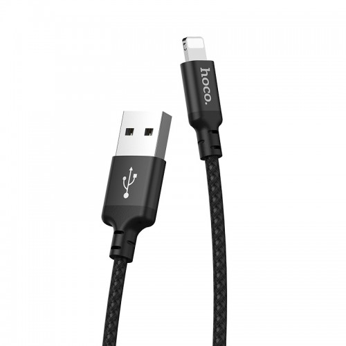Кабель HOCO X14 USB – iP 2A, 1 м, нейлон, алюминиевые коннекторы, чёрный