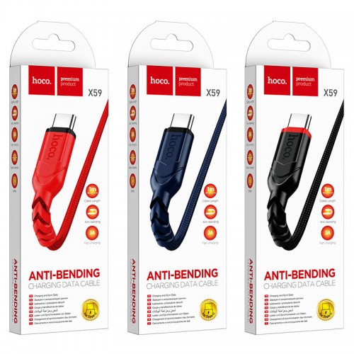 Кабель HOCO X59 USB to Type-C 3A, 1m, nylon, TPE connectors, Black