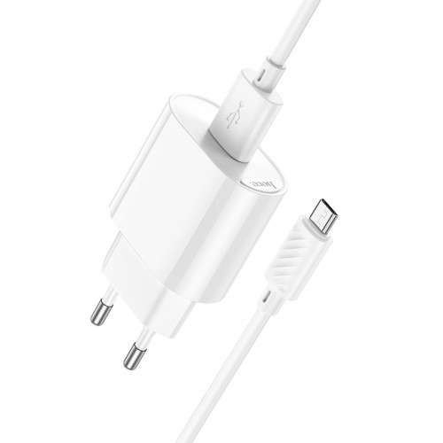 Сетевое зарядное устройство HOCO C109A (10,5W) Fighter, комплект однопортового зарядного устройства (Micro), белый