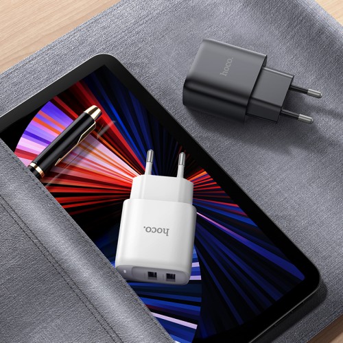 Сетевое зарядное устройство HOCO C141A Smart dual-port charger White
