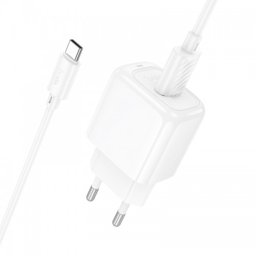 Сетевое зарядное устройство с кабелем HOCO CS52A Surplus, однопортовый комплект зарядного устройства QC3.0 (Type-C), белый