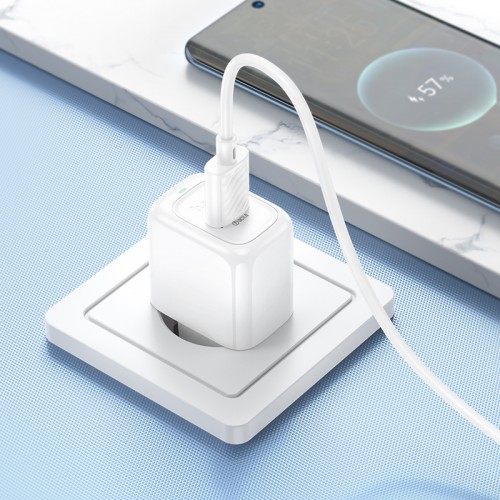 Сетевое зарядное устройство с кабелем HOCO CS52A Surplus, однопортовый комплект зарядного устройства QC3.0 (Type-C), белый