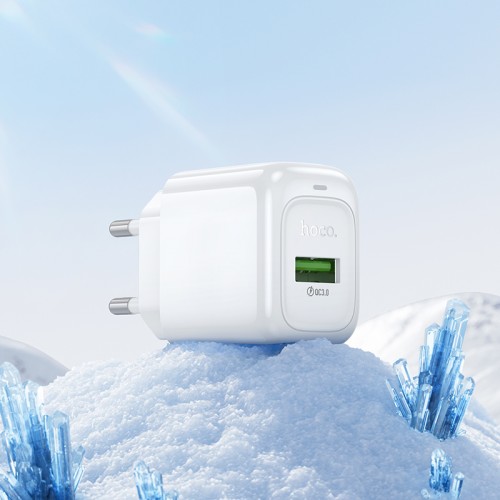 Сетевое зарядное устройство с кабелем HOCO CS52A Surplus, однопортовый комплект зарядного устройства QC3.0 (Type-C), белый